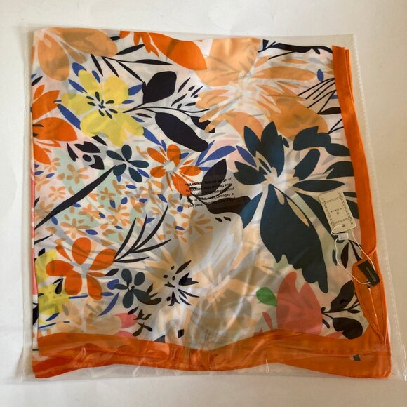 Floral Flower Scarf Wrap Multicolor Square Summer 27" X 27" Orange Blue Yellow - Picture 12 of 13